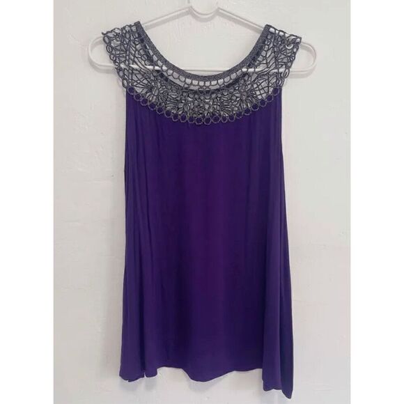 Purple with Black Sparkly Crochet Tank size L - Picture 3 of 8
